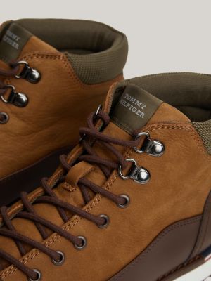 brown leather lace-up ankle boots for men tommy hilfiger