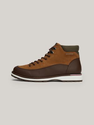 brown leather lace-up ankle boots for men tommy hilfiger