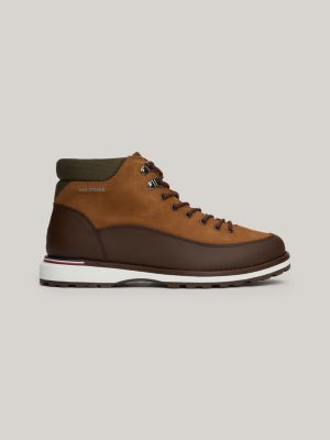 brown leather lace-up ankle boots for men tommy hilfiger