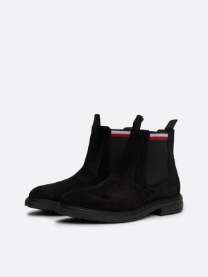 bottes chelsea en daim à bande emblématique noir pour hommes tommy hilfiger