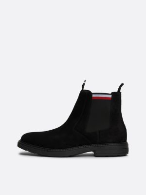 schwarz chelsea-boot aus wildleder mit tommy-tape für herren - tommy hilfiger