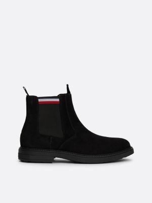 black chelsea-boot aus wildleder mit tommy-tape für herren - tommy hilfiger