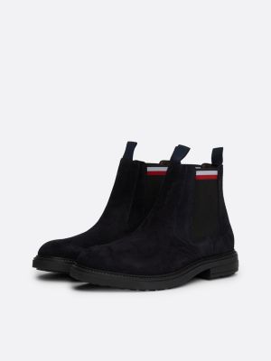 bottes chelsea en daim à bande emblématique bleu pour hommes tommy hilfiger