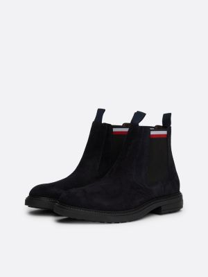 blue suede signature tape chelsea boots for men tommy hilfiger