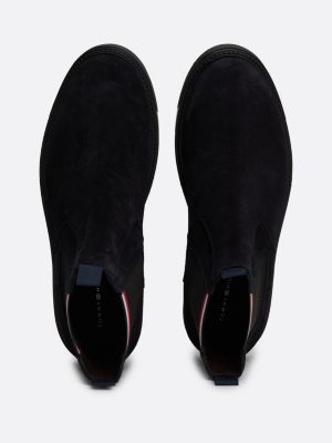 bottes chelsea en daim à bande emblématique bleu pour hommes tommy hilfiger
