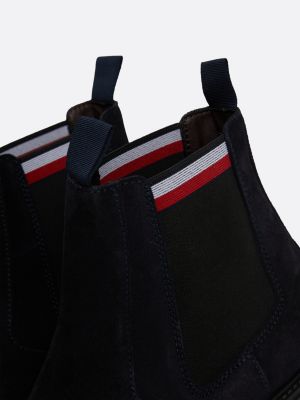 bottes chelsea en daim à bande emblématique bleu pour hommes tommy hilfiger
