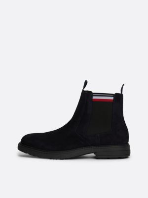 bottes chelsea en daim à bande emblématique bleu pour hommes tommy hilfiger