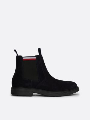 blue suede signature tape chelsea boots for men tommy hilfiger