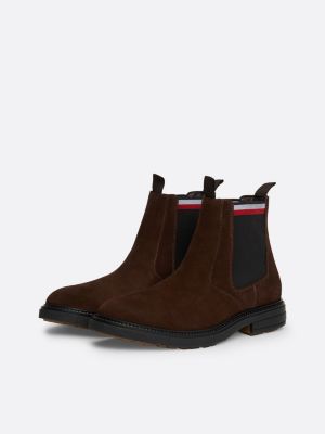 brown suede signature tape chelsea boots for men tommy hilfiger