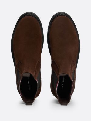 brown suede signature tape chelsea boots for men tommy hilfiger