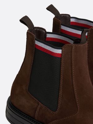 brown suede signature tape chelsea boots for men tommy hilfiger