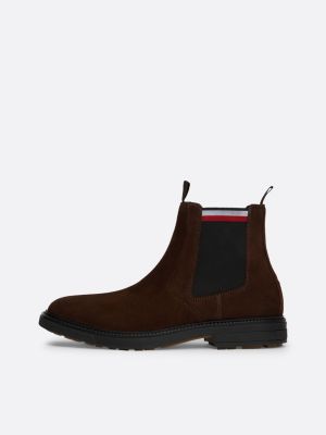 brown suede signature tape chelsea boots for men tommy hilfiger