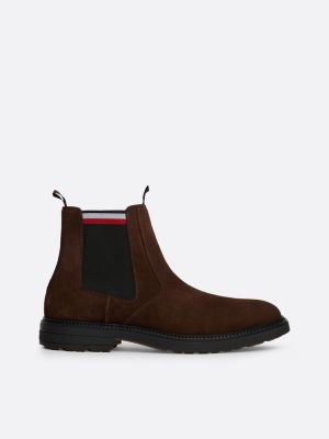 brown chelsea-boot aus wildleder mit tommy-tape für herren - tommy hilfiger