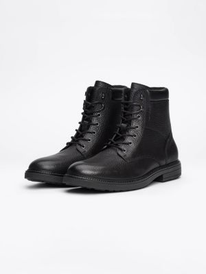 schwarz warm gefütterter stiefel aus narbenleder für herren - tommy hilfiger