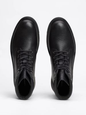 schwarz warm gefütterter stiefel aus narbenleder für herren - tommy hilfiger