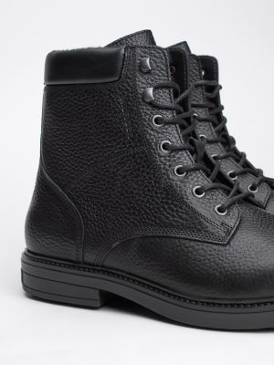 schwarz warm gefütterter stiefel aus narbenleder für herren - tommy hilfiger