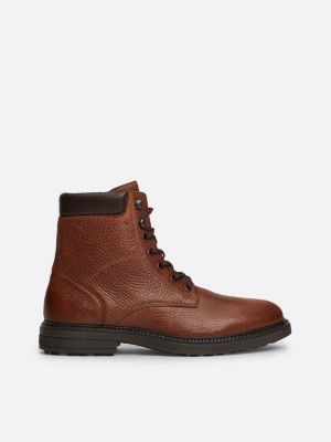 bottes mi-mollet en cuir grainé fourrées brown pour hommes tommy hilfiger