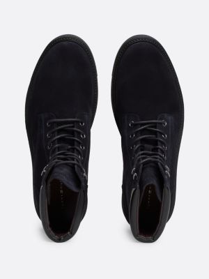 blauw suède halfhoge veterlaars voor heren - tommy hilfiger