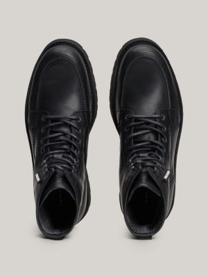 black leather lace-up chunky boots for men tommy hilfiger