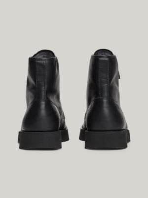 black leather lace-up chunky boots for men tommy hilfiger