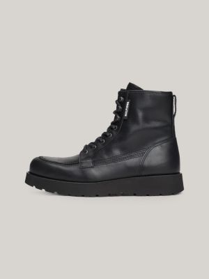 black leather lace-up chunky boots for men tommy hilfiger