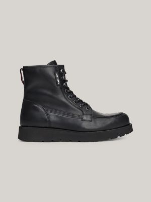 black leather lace-up chunky boots for men tommy hilfiger