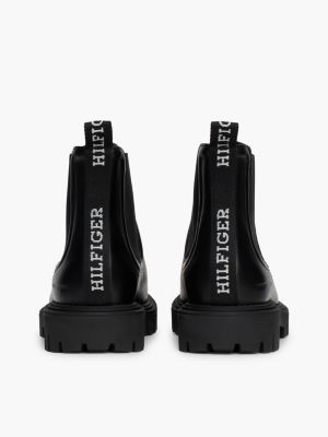 schwarz wasserabweisender chelsea-boot aus leder für herren - tommy hilfiger