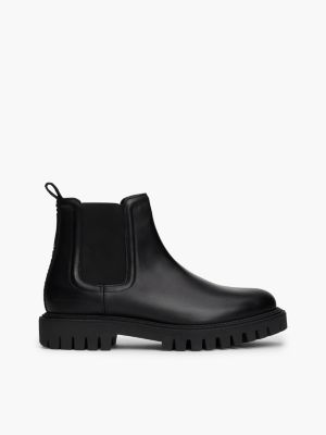 zwart waterafstotende chelsea boot van leer voor heren - tommy hilfiger