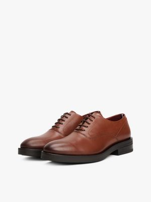 brown th monogram leather derby shoes for men tommy hilfiger