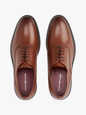 brown th monogram leather derby shoes for men tommy hilfiger