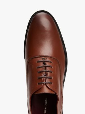 brown th monogram leather derby shoes for men tommy hilfiger