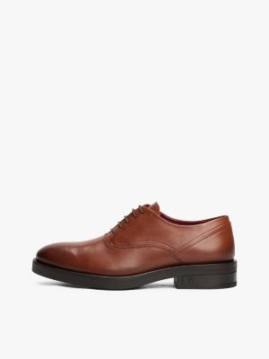 brown th monogram leather derby shoes for men tommy hilfiger