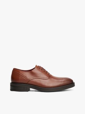 brown th monogram leather derby shoes for men tommy hilfiger