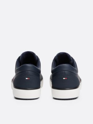 blue leather signature tape fine cleat trainers for men tommy hilfiger