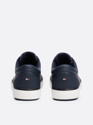 zapatillas de piel con suela dentada fina azul de hombres tommy hilfiger