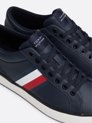 zapatillas de piel con suela dentada fina azul de hombres tommy hilfiger