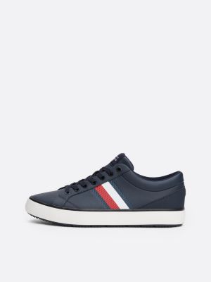 blue leather signature tape fine cleat trainers for men tommy hilfiger
