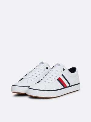 white leather signature tape fine cleat trainers for men tommy hilfiger