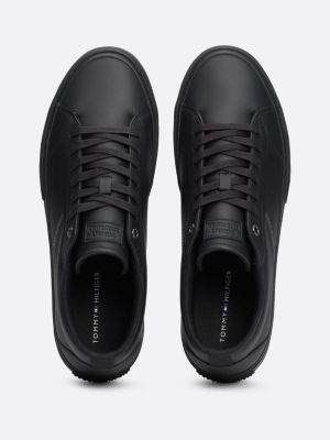 black leather logo lace-up trainers for men tommy hilfiger