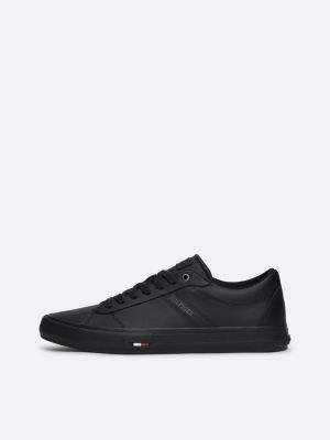 black leather logo lace-up trainers for men tommy hilfiger