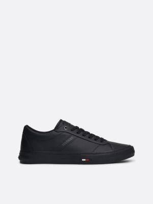 Leather Logo Lace Up Trainers Black Tommy Hilfiger