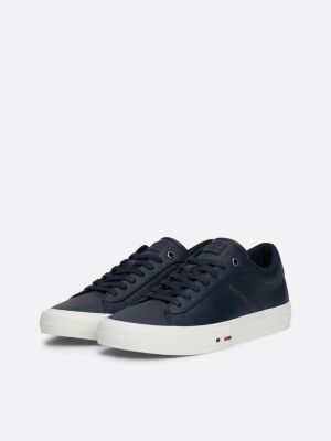 blue leather logo lace-up trainers for men tommy hilfiger