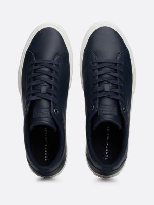 blue leather logo lace-up trainers for men tommy hilfiger