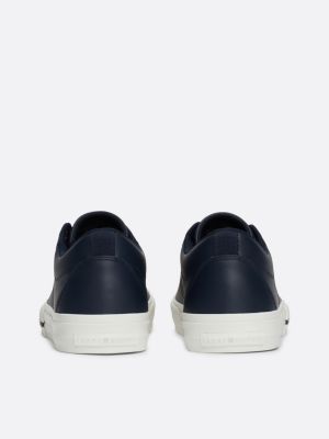 blue leather logo lace-up trainers for men tommy hilfiger