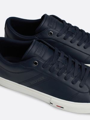 blue leather logo lace-up trainers for men tommy hilfiger