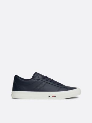 blue leather logo lace-up trainers for men tommy hilfiger