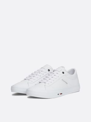 white leather logo lace-up trainers for men tommy hilfiger