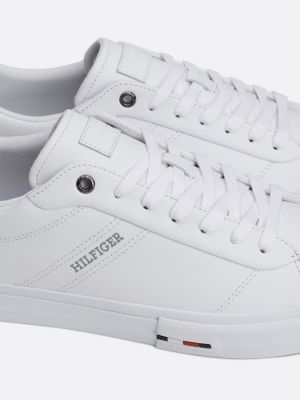 baskets en cuir à lacets et logo blanc pour hommes tommy hilfiger