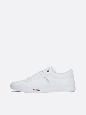 white leather logo lace-up trainers for men tommy hilfiger