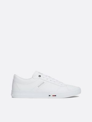 white leren vetersneaker met logo voor heren - tommy hilfiger